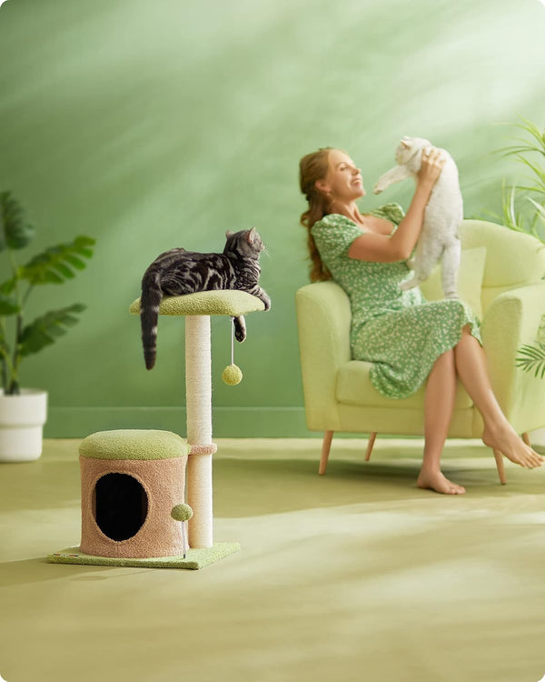 Cat Tree House, Tower – Green & Earth Brown