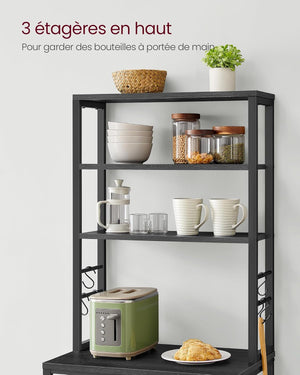 Kitchen Shelf with 6 Shelves & Hooks – Microwave & Coffee Station - Karrari