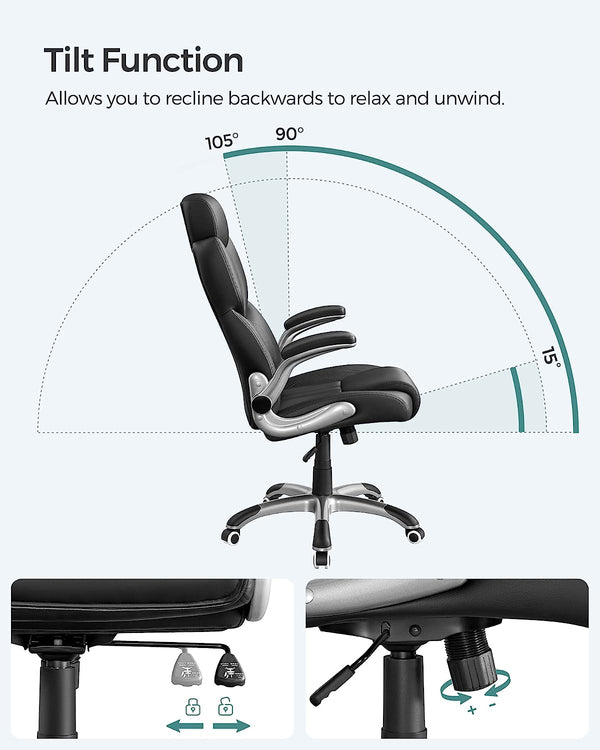 Ergonomic Office Chair - Swivel with Folding Arms & Nylon Base - Karrari
