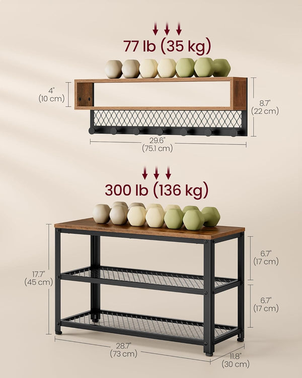 Coat Rack & Shoe Bench Set – Dot Hooks, 2-Tier Rack - Karrari