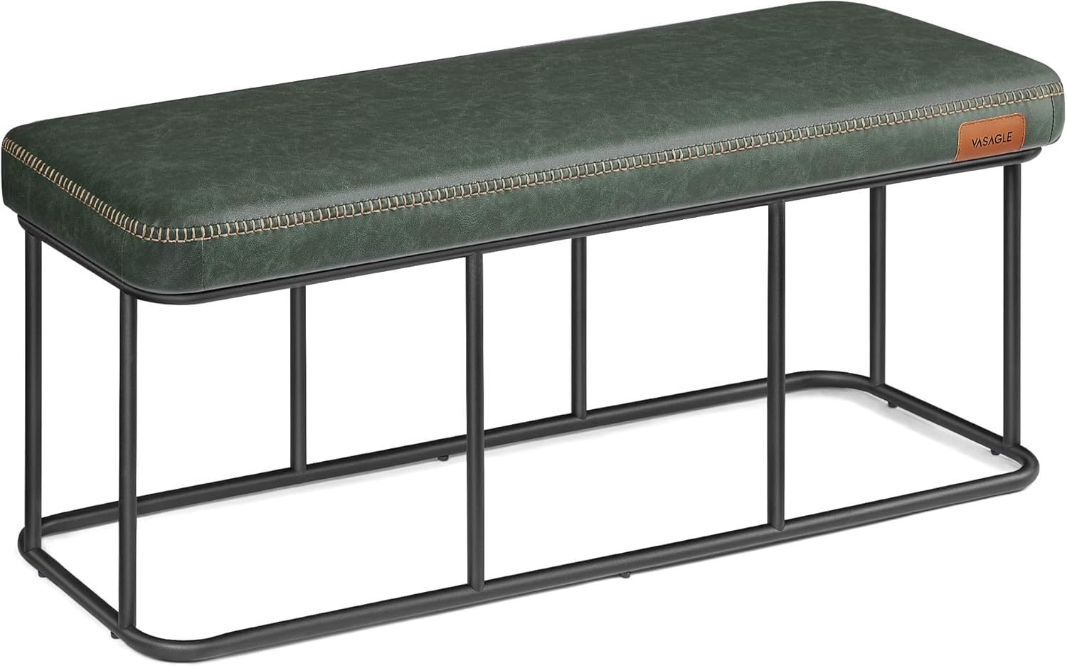Forest Green Synthetic Leather Bench with Steel Frame