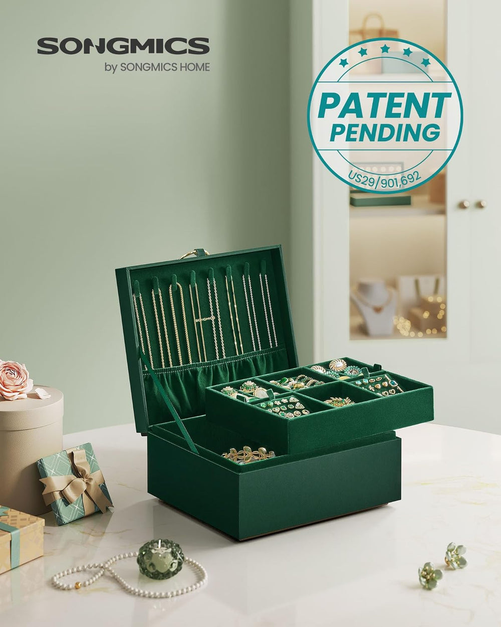 2-Layer Jewellery Box with Handle & Removable Tray - Karrari