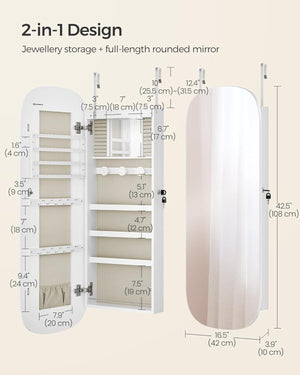 Lockable LED Jewellery Cabinet with Mirror - Karrari