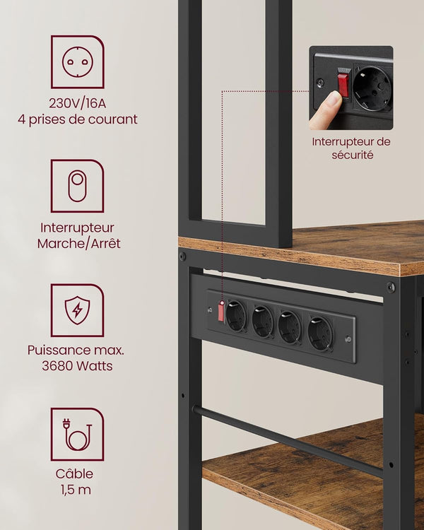 Kitchen Shelf with Sockets, Hooks & Fabric Drawer - Karrari