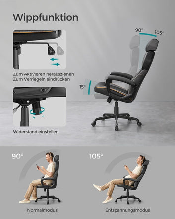 Office Chair Computer Chair PU Adjustable Headrest Padded Armrests Rocker Function 150kg