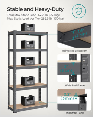 Heavy-Duty Storage Shelf - 5 Adjustable Steel Shelves (30x75x150cm) - Karrari