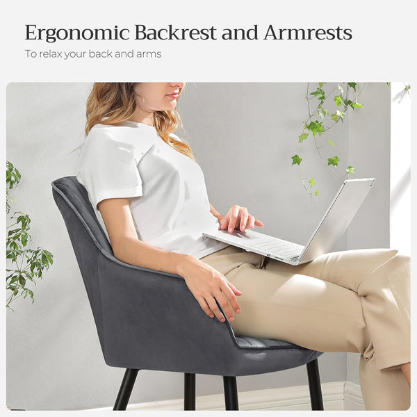 Grey Velvet Armchair Dining Chair – Metal Legs