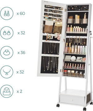Lockable Jewellery Cabinet - Full-Length Mirror & Drawer