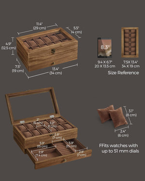 2-Tier Wood Watch Case with Large Glass Lid - Karrari