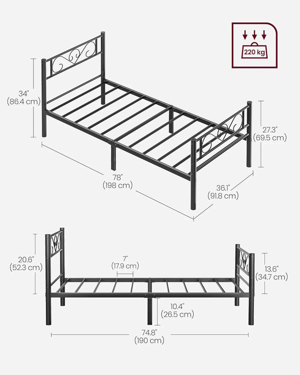 Single Metal Bed Frame (198x91.8cm) - Karrari