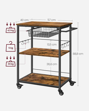 3-Tier Kitchen Trolley with Basket - Karrari