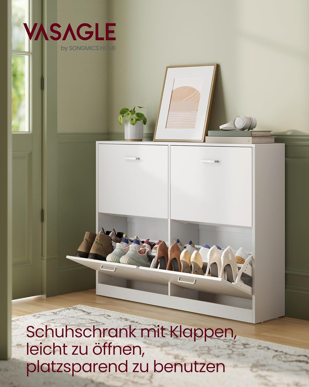 Shoe Storage Cabinet – 4 Flip Doors, Adjustable - Karrari