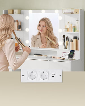 Vanity Table with LED Mirror, Storage - Tool-free Slide Rails
