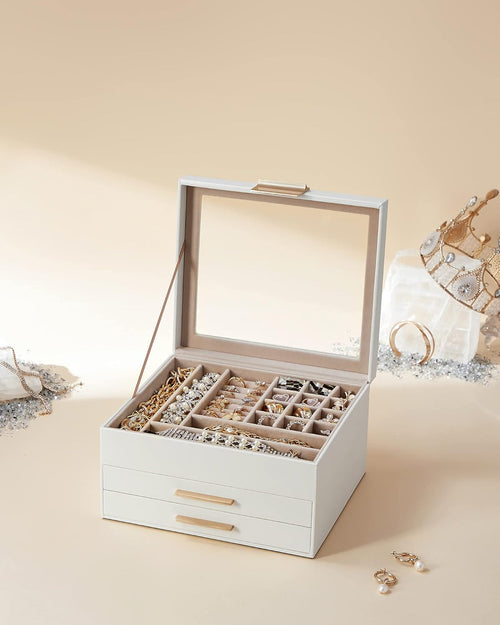 3-Layer Jewellery Box with Glass Lid & 2 Drawers - Karrari