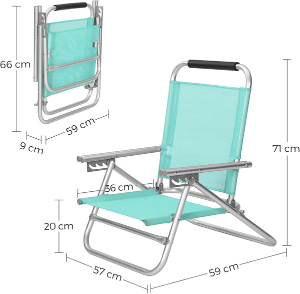 Portable Reclining Beach Chair, Breathable Fabric