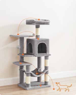 Light Grey Cat Tower - Hammock & Scratching Posts - Karrari