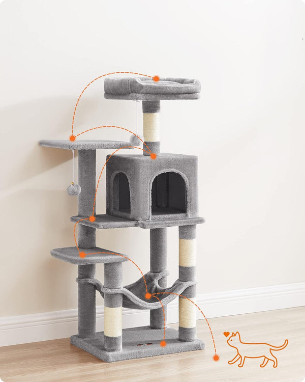 Light Grey Cat Tower - Hammock & Scratching Posts - Karrari