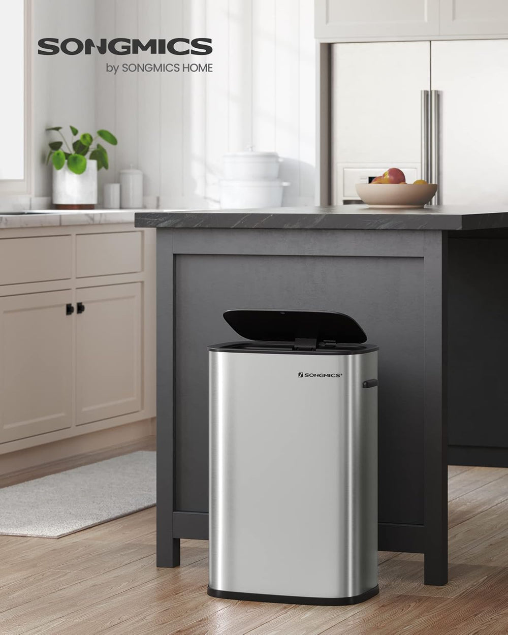50L Stainless Steel Sensor Bin with Soft-Close Lid