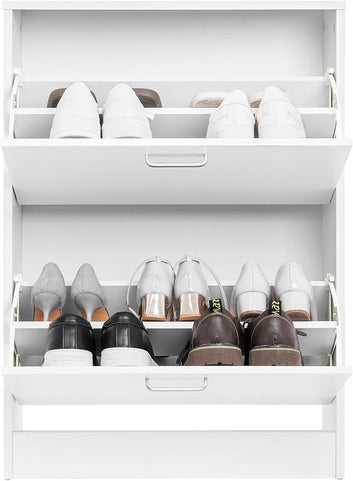 Shoe Cabinet with 2 Flip Doors, Adjustable and Removable Divider, for 12 Pairs of Women's Shoes or 8 Men's Shoes