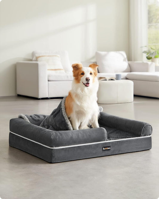 Orthopaedic Dog Bed, Soft Padding, Raised Edges, Removable and Washable Cover, 91 x 71 x 25 cm, Anti-Slip