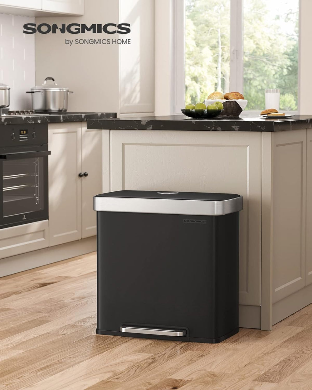 Stainless Steel Pedal Bin (2×30L) - Soft-Close Lid