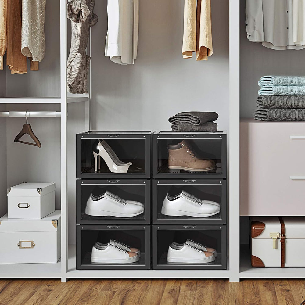 6 Stackable Black Shoe Boxes with Door - Karrari