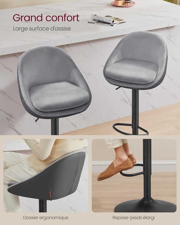 Set of 2 Adjustable Bar Stools - Dove Grey - Karrari