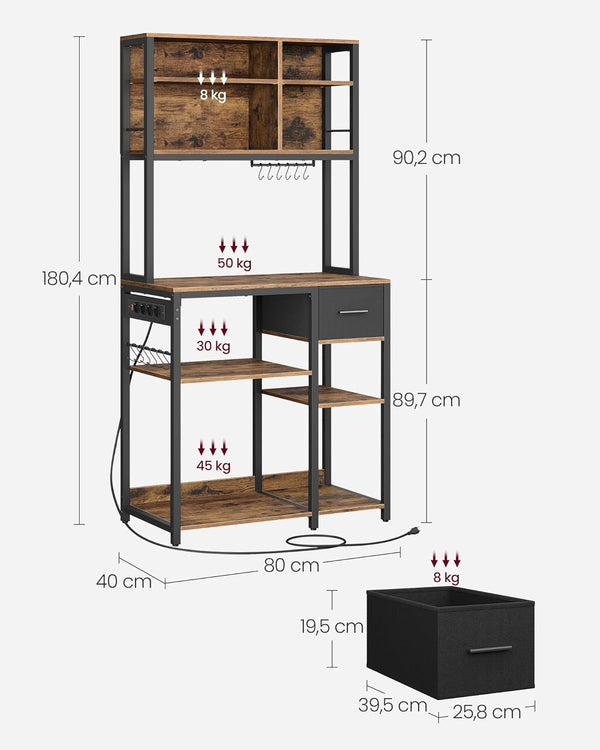 Kitchen Shelf with Sockets, Hooks & Fabric Drawer - Karrari