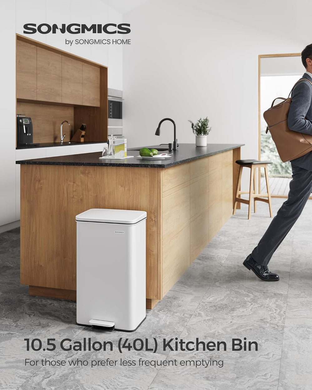 40L White Steel Pedal Bin with Lid (15 Bags Included) - Karrari