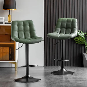 Adjustable Bar Stools – Green Upholstered Seat & Black Metal Base (Set of 2) - Karrari