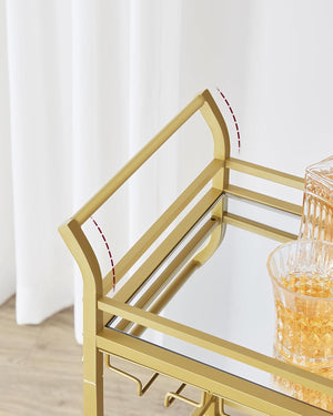 3-Tier Gold Bar Cart with Mirrored Shelves - Karrari