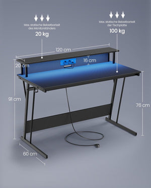 Gaming Desk with Built-in Power Strip & Monitor Stand - Karrari