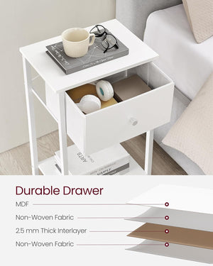 White Side Table with Fabric Drawer - Karrari