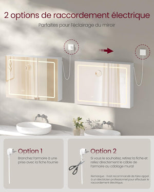LED Wall Mirror Cabinet with Storage, Demister & Power Outlet - Karrari