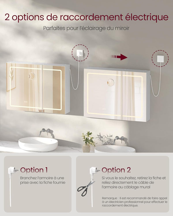 LED Wall Mirror Cabinet with Storage, Demister & Power Outlet - Karrari