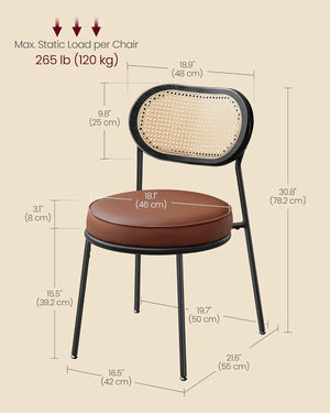 Dining Chairs – Rattan Back & PU Padded Seat (Set of 2)
