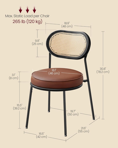 Dining Chairs – Rattan Back & PU Padded Seat (Set of 2) - Karrari