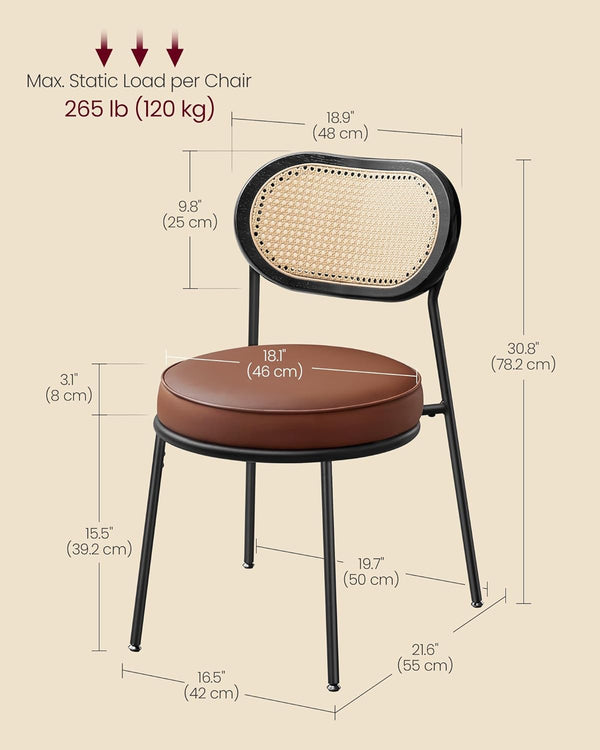 Dining Chairs – Rattan Back & PU Padded Seat (Set of 2)