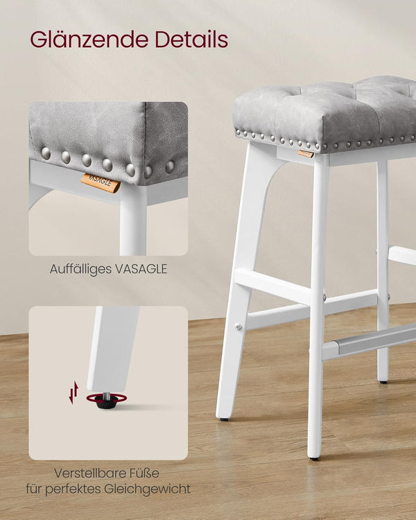 Set of 2 Faux Leather Bar Stools with Buttons & Rivets - Karrari