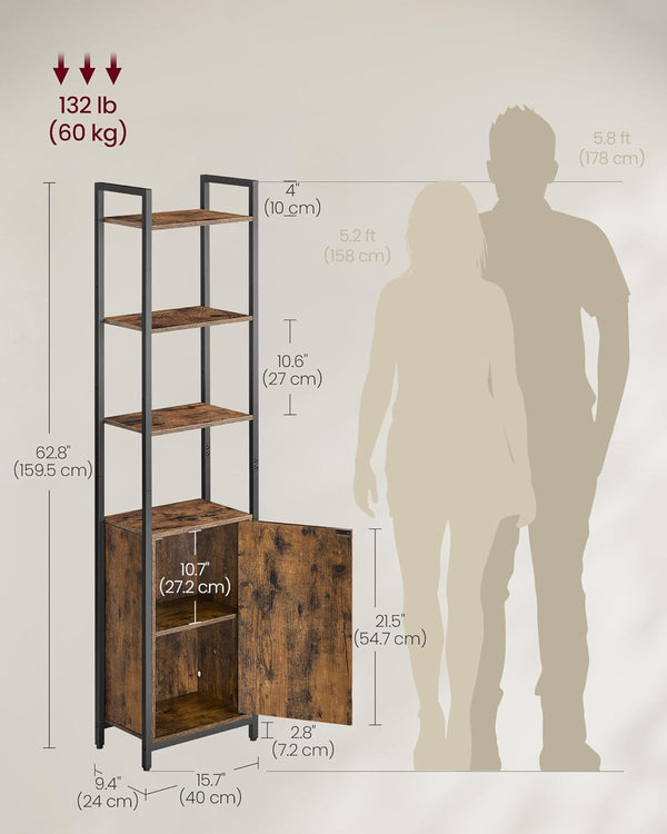 6-Tier Bookshelf with Door & Adjustable Shelves - Karrari