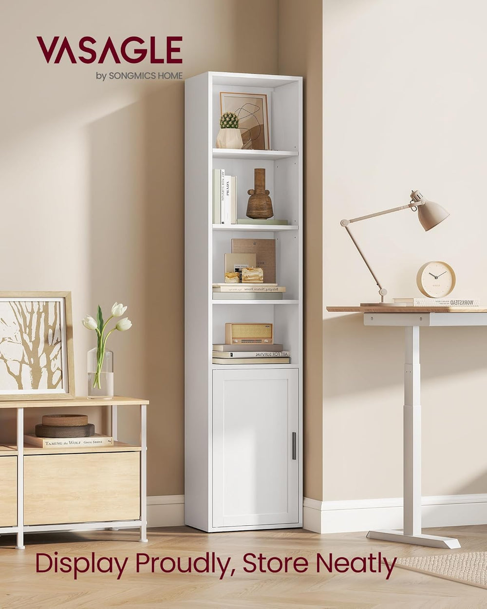 Freestanding Bookcase with Door – 6 Tiers