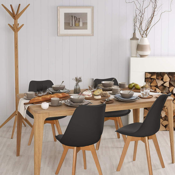 Dining Chairs Mid Century Modern DSW Chair Upholstered Side Kitchen Chairs with Wood Leg and Soft Padded Cushion for Kitchen, Dining, Bedroom, Living Room Set of 4 (Black) - Karrari