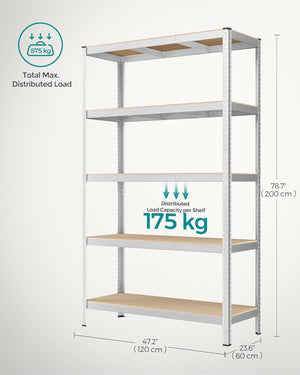 5-Tier Garage Storage Shelf – Steel, Boltless & Durable (60x120x200cm) - Karrari