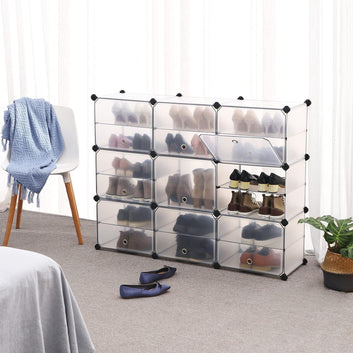 Cube Storage with Doors, Shoe Rack, Plastic Organiser Unit with Dividers, Rubber Mallet Included