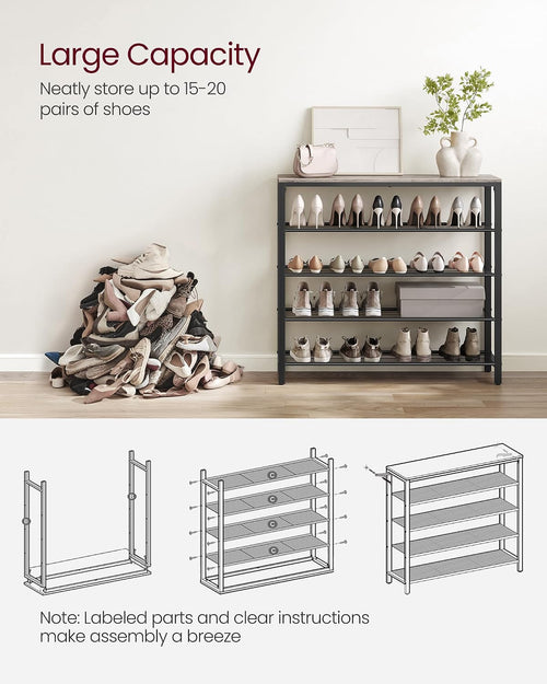 4-Tier Industrial Shoe Rack with Mesh Shelves