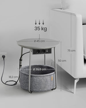 Round Side Table with Charging Station & Basket