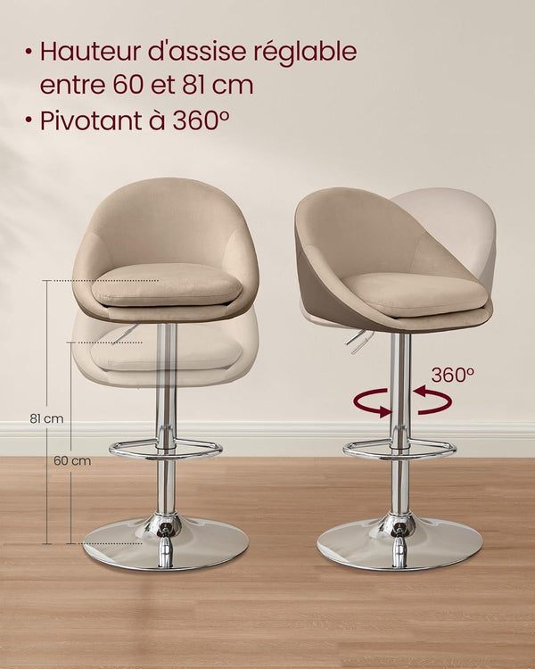 Set of 2 Adjustable Bar Stools - Camel Brown - Karrari