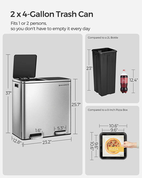 Double Rubbish Bin – Waste & Recycling, Metal Pedal