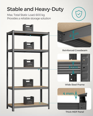Basement & Garage Shelving - Heavy-Duty 5-Tier Steel Rack (50x100x200cm) - Karrari