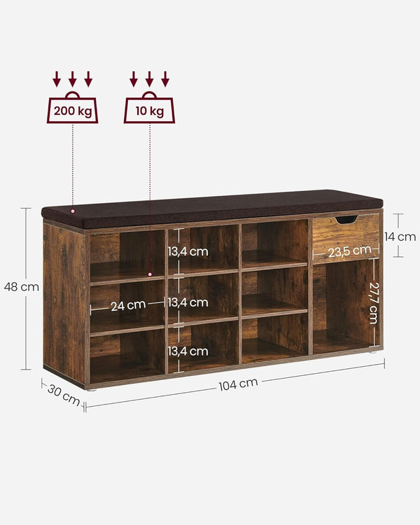 Shoe Storage Bench with Drawer & Padded Seat - Karrari